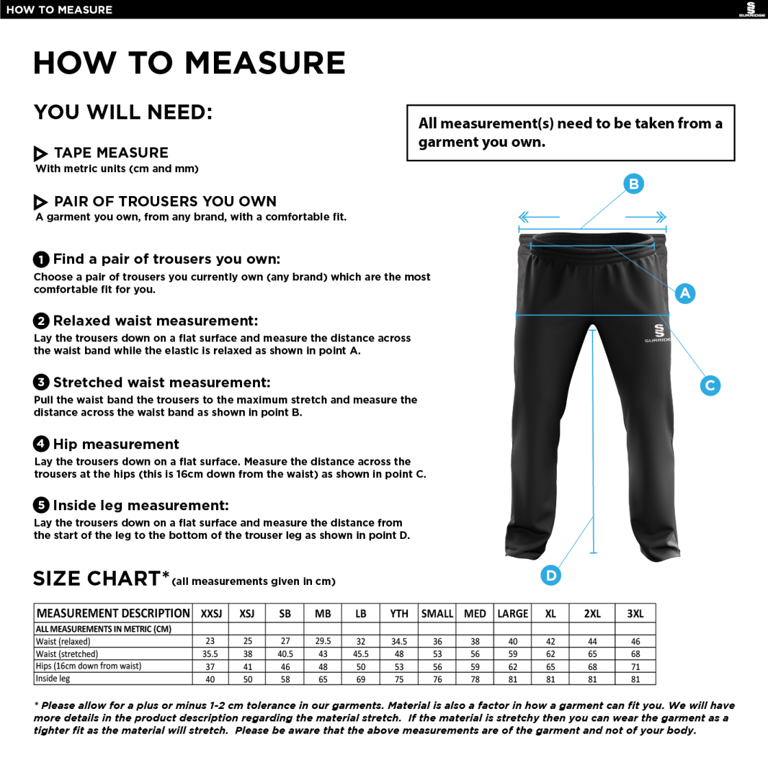 Haberdashers’ Co - Classic Tracksuit Pant 3/4 Zip Length Navy Mens - Size Guide
