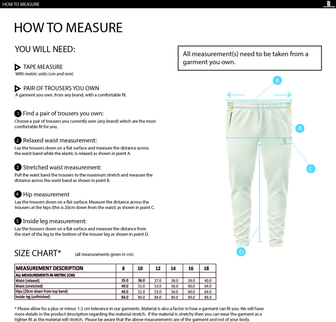 Haberdashers’ Co - Ergo Playing Women`s Pant - Size Guide