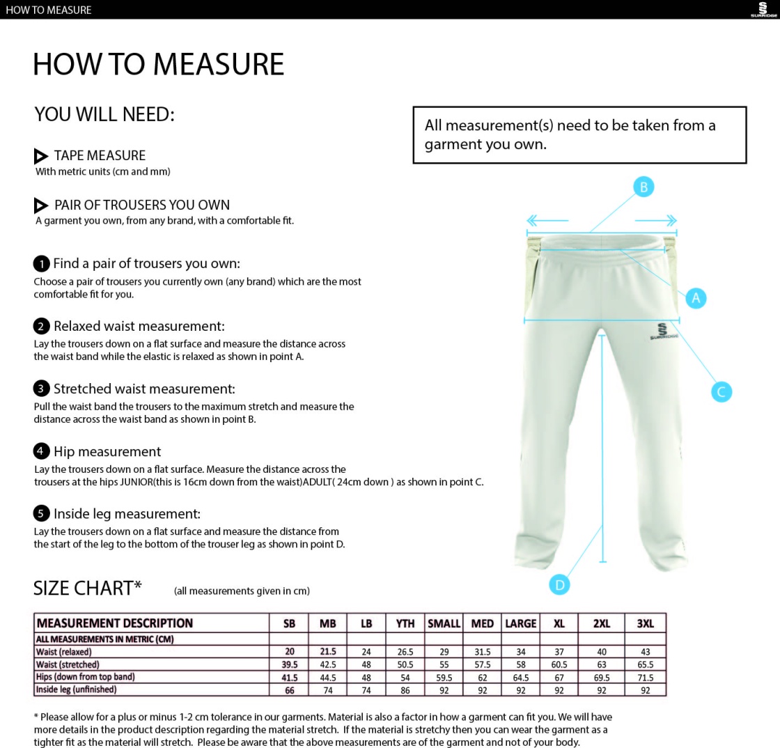 Haberdashers’ Co - Standard Playing Pant - Size Guide