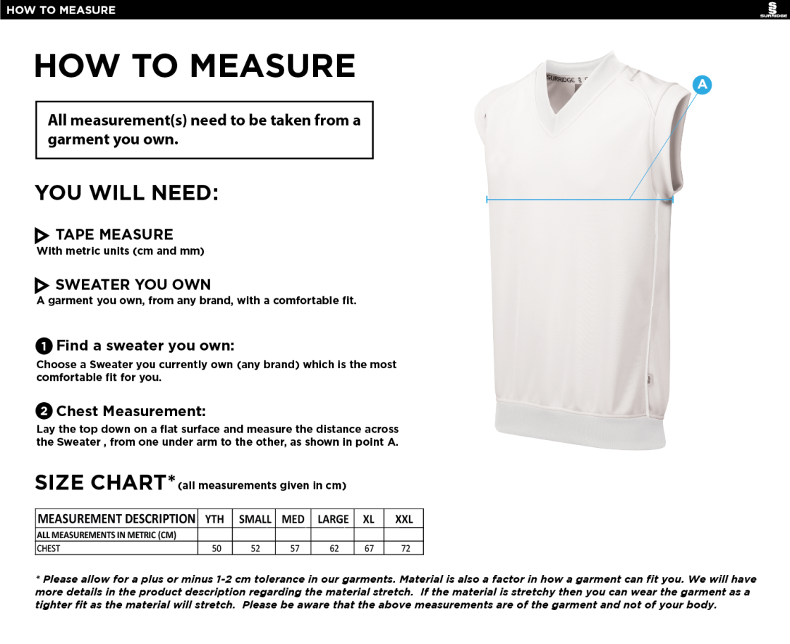 Haberdashers’ Co - Curve Sleeveless Sweater - Size Guide