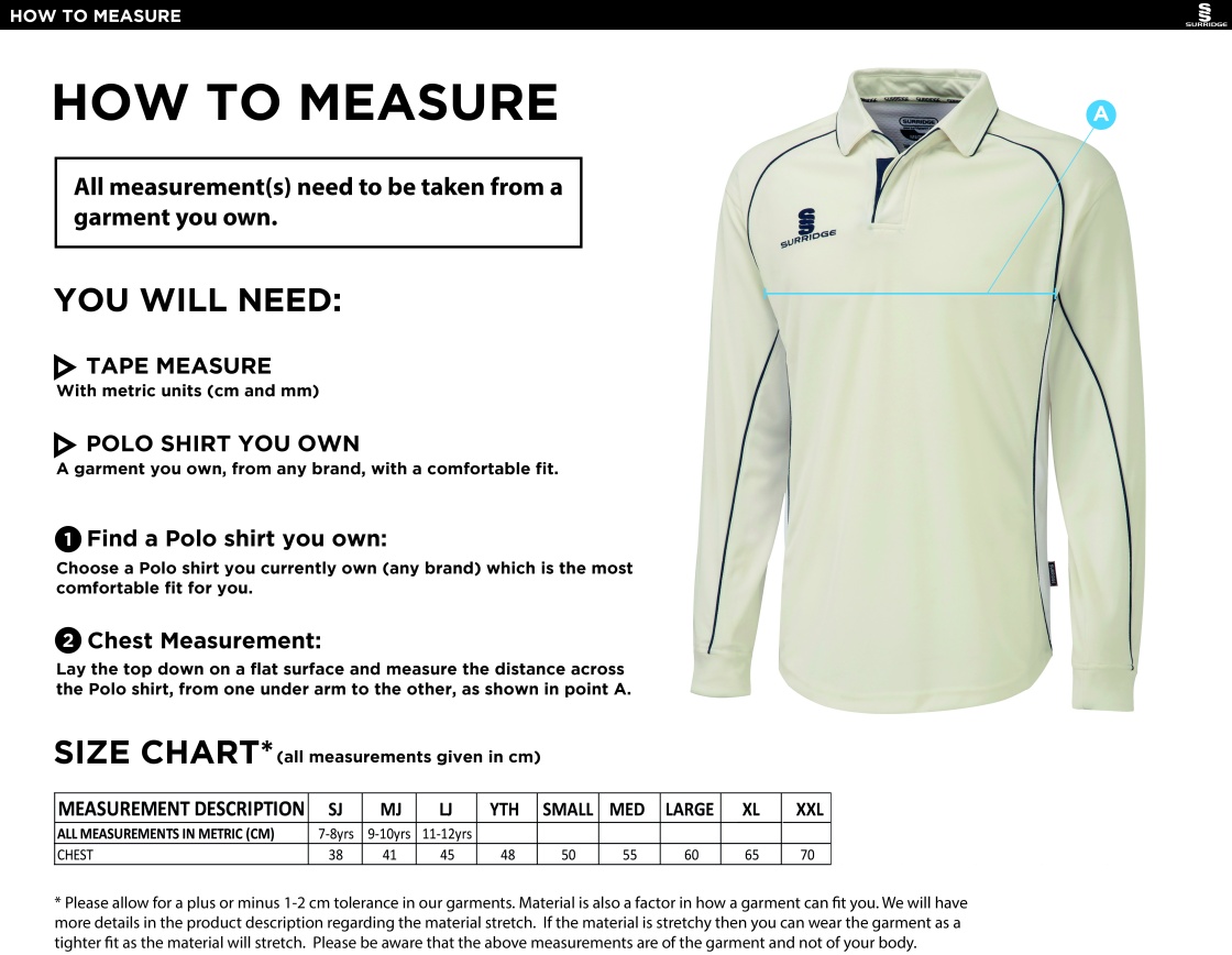 Haberdashers’ Co - Long Sleeve Shirt - Size Guide