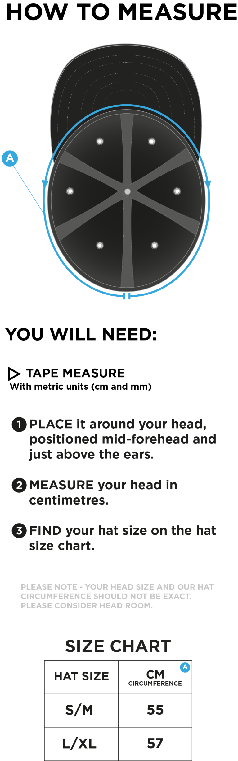 Haberdashers’ Co - Fuse Flexi Cap - Navy - Size Guide