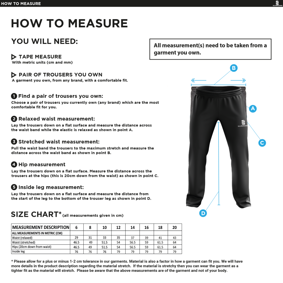 Haberdashers’ Co - Classic Tracksuit Pant 3/4 Zip Length Navy Female - Size Guide