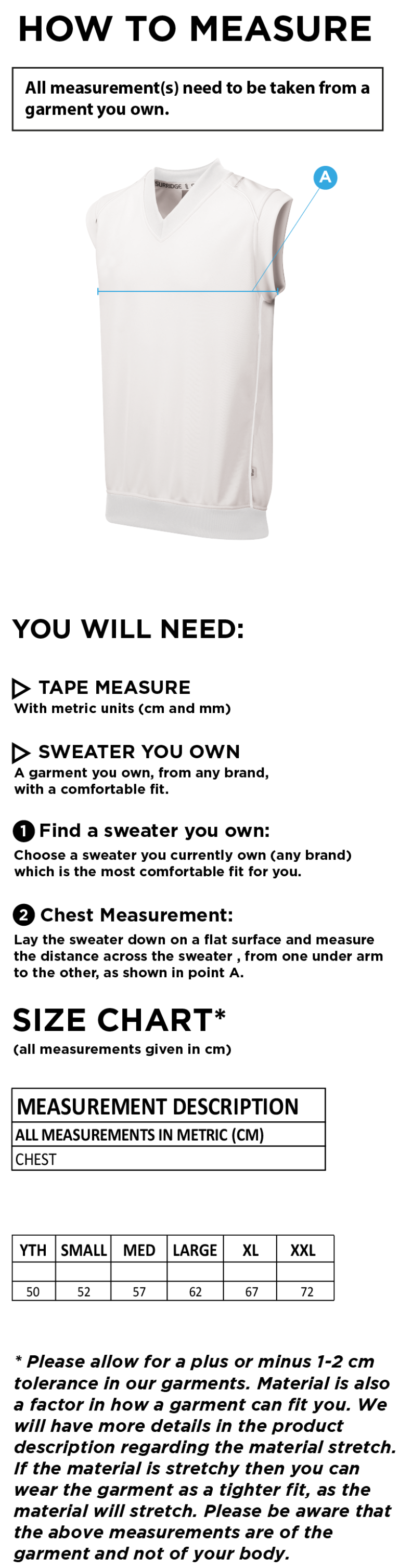 Haberdashers’ Co - Curve Sleeveless Sweater - Size Guide