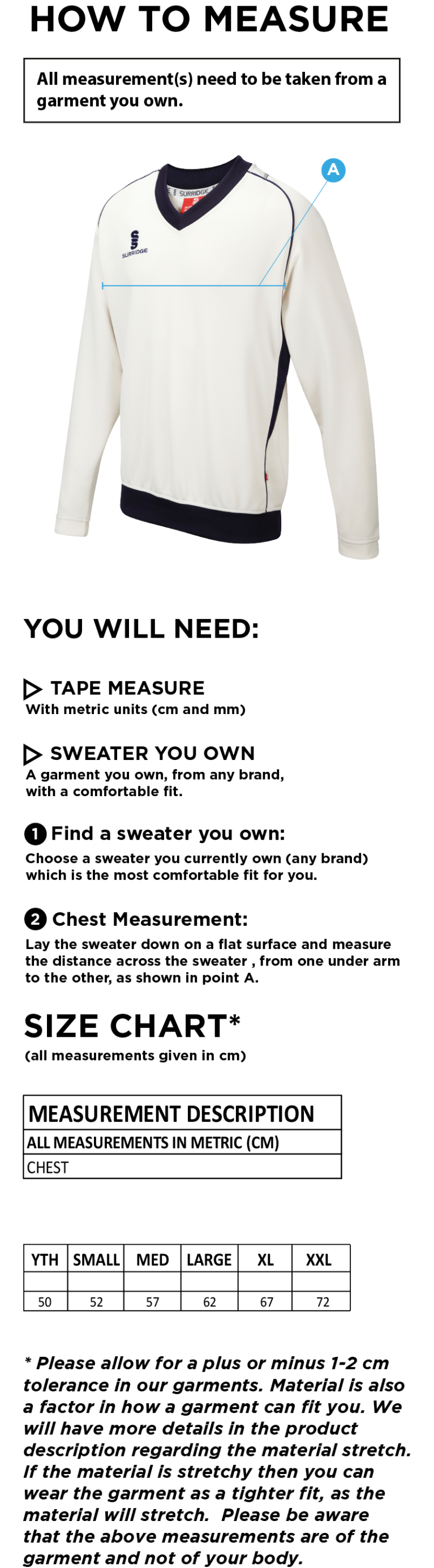 Haberdashers’ Co - Curve Long Sleeve Sweater - Size Guide