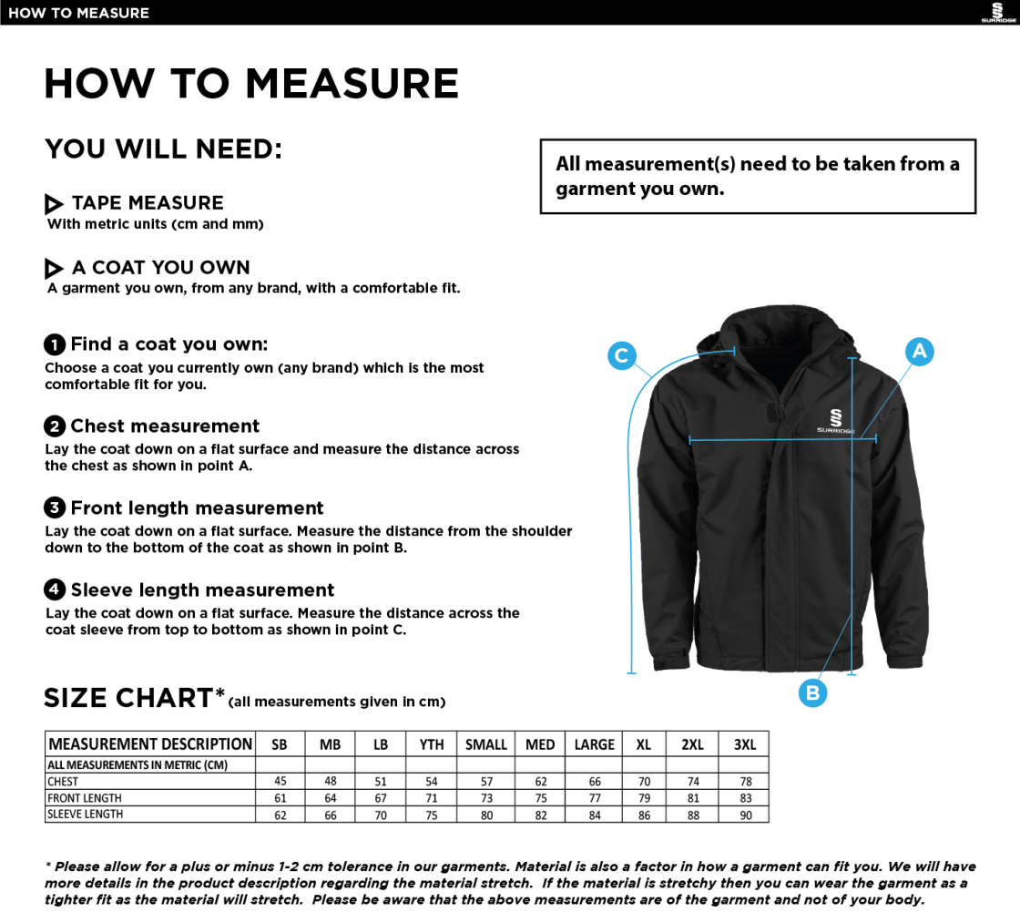 Haberdashers’ Co - Dual Fleece Lined Jacket : Navy - Size Guide