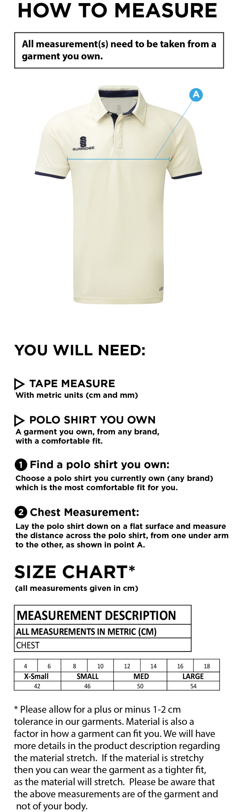 Haberdashers’ Co - Dual Cricket Shirt Short Sleeve Womens - Size Guide