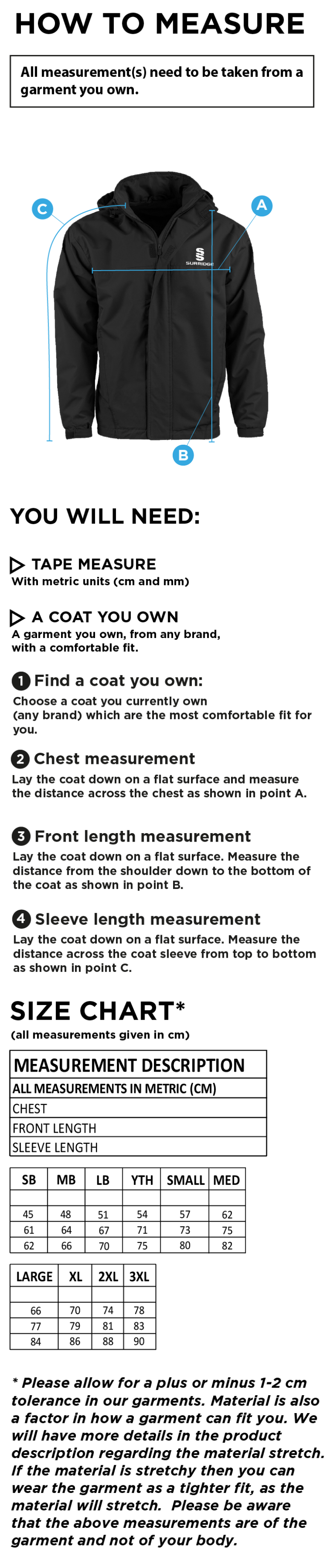 Haberdashers’ Co - Dual Fleece Lined Jacket : Navy - Size Guide