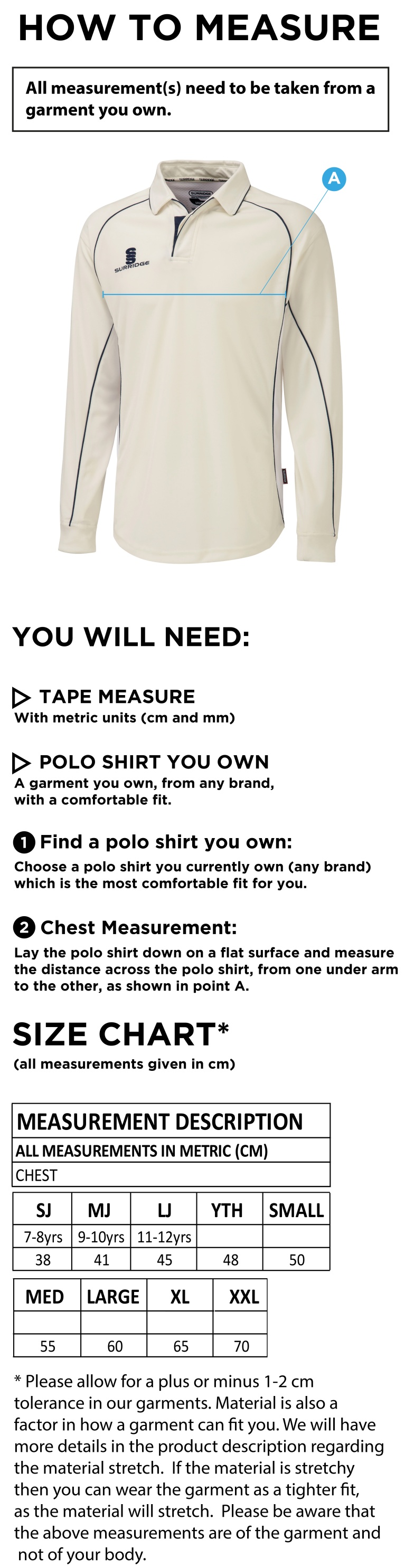 Haberdashers’ Co - Long Sleeve Shirt - Size Guide